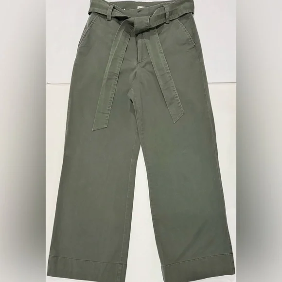 Olive Wide Leg Pants High Rise Tie Waist Women Size 6 Casual Boho - Picture 2 of 7
